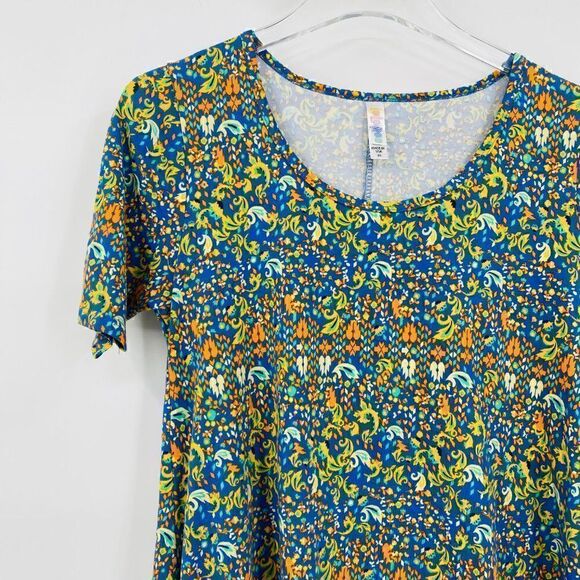 NWT Lularoe Size XS Short Sleeve Blue & Orange Patterned Perfect T Shirt Top - Picture 4 of 6